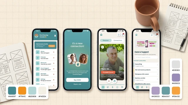 A person holding a phone showing a new connection in the Someone Like Me app.